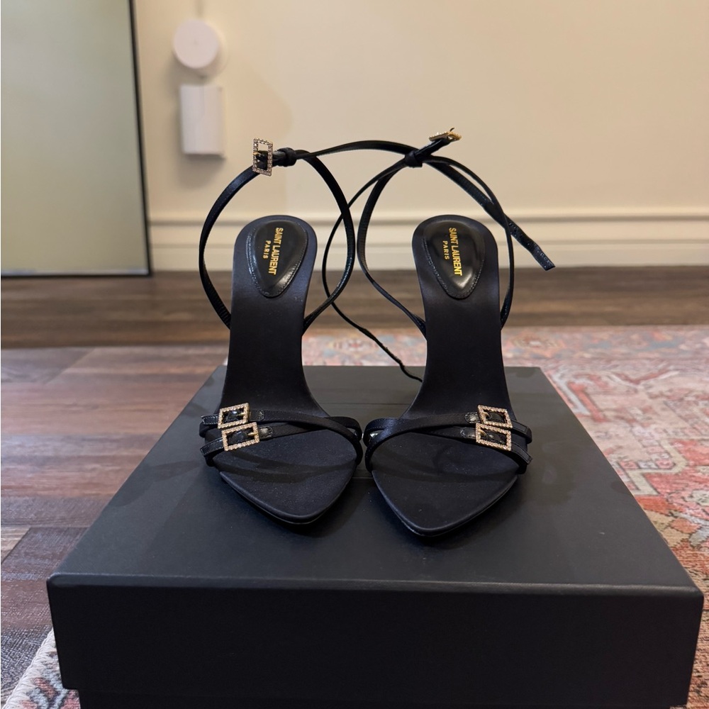Saint Laurent Black Heels with Gold Accents - Picture 2 of 6